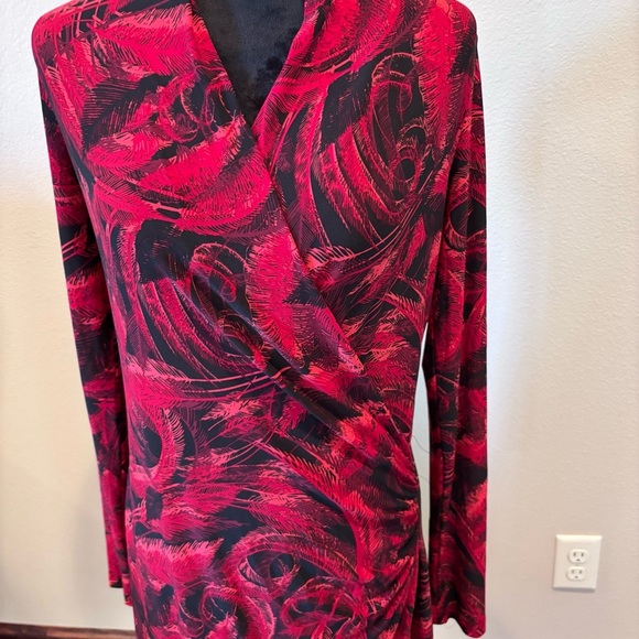 Norma Kamali Faux Wrap Jersey Dress, Feather Print, Medium, Office Cocktail - Picture 9 of 16